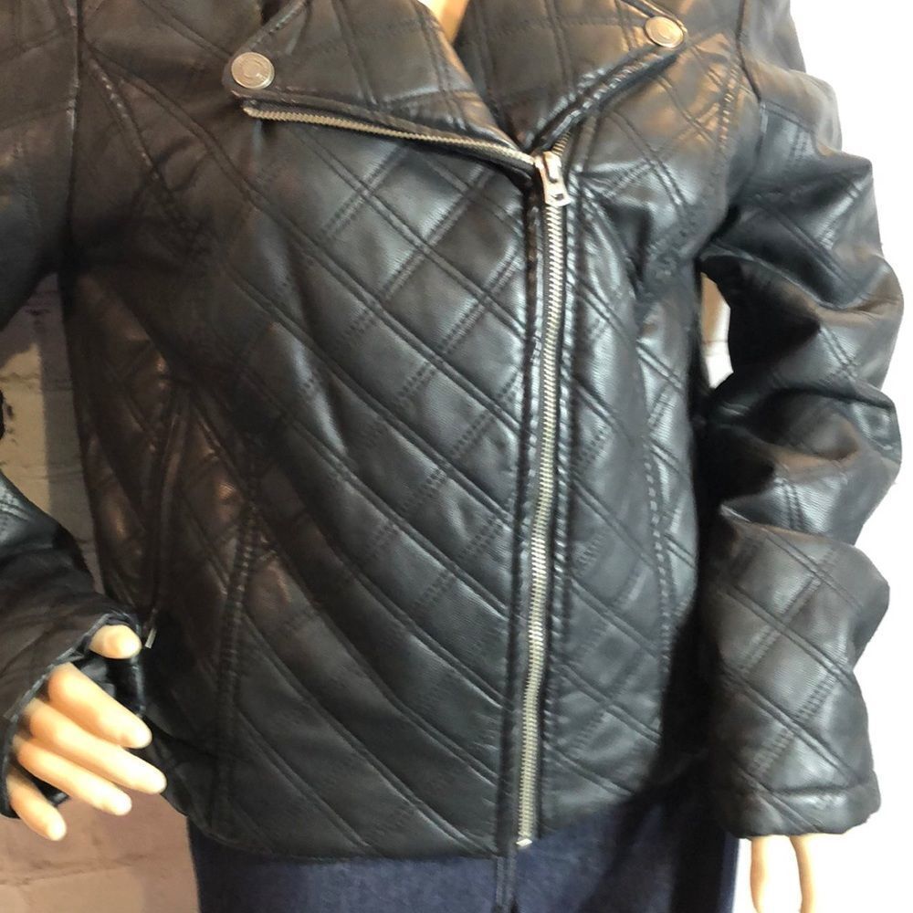 Aeropostale Black Faux Leather Quilted Moto Jacket Juniors XL - Picture 4 of 10